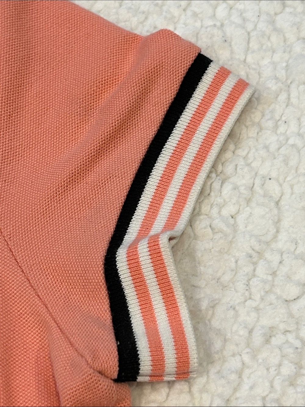 Lacoste Coral Pink Deep V-Neck fitted Polo Shirt Small Striped Collar & Sleeves - Picture 12 of 16
